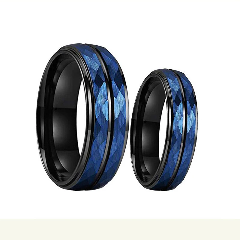 

Fashion Tungsten Carbide Ring 6MM 8MM Black And Blue Geometric Ring For Men Women Couple Engagement Wedding Party Jewelry Gift