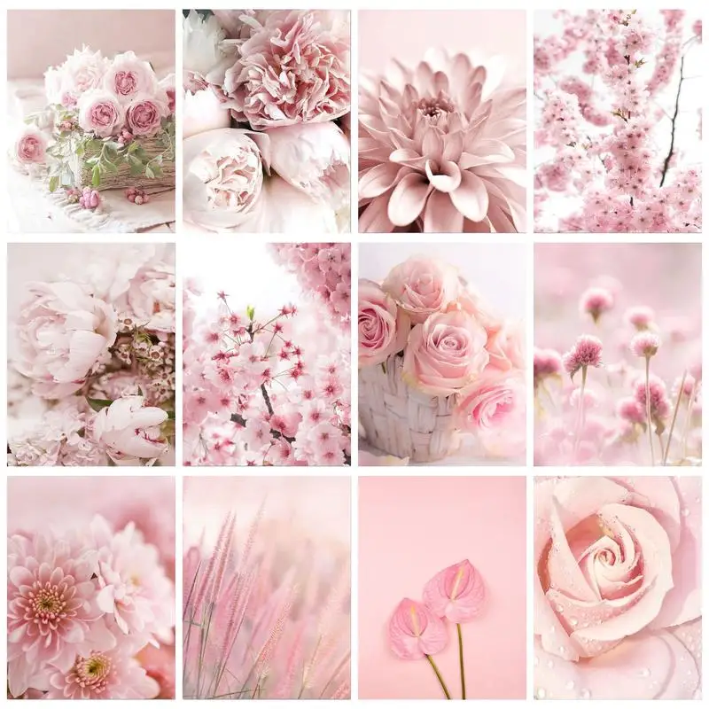 

GATYZTORY Diy Painting By Numbers Hand Painting Drawing By Numbers Pink Flowers Home Decor Adults Crafts Unique Gift Simple