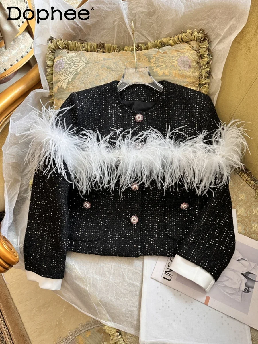 

Куртка женская короткая шерстяная с блестками, круглым вырезом и длинным рукавом