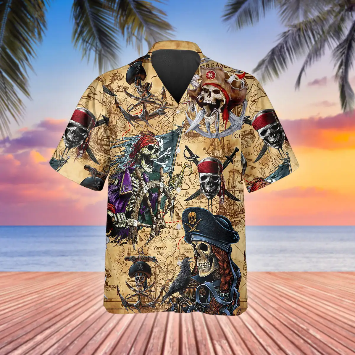 Summer Men's Shirt Cartoon Pineapple Skull Print Hawaiian Men's Shirt Funny Street Punk Lapel Short Sleeve Top Men's Clothing