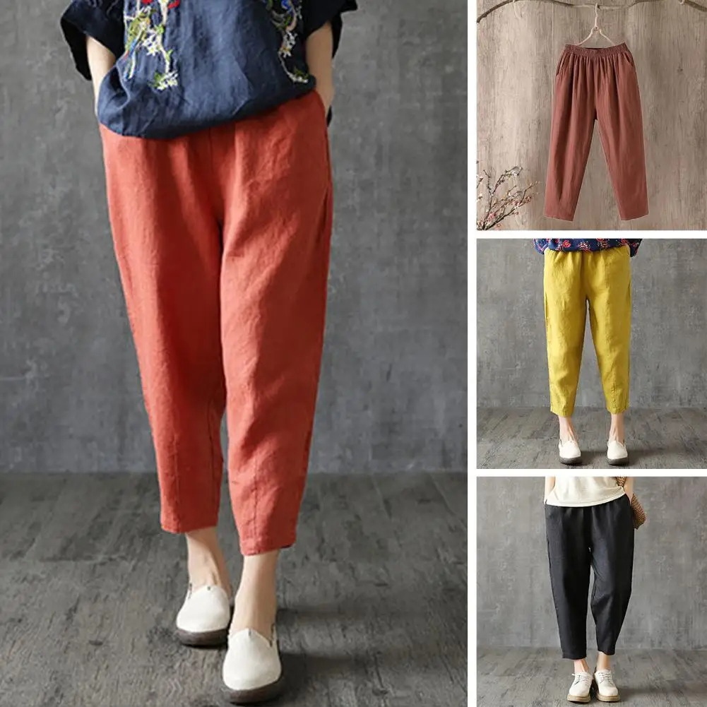 

Friendly to Skin Terrific Elastic Waist Women Harem Pants Young Style Ninth Pants Wear-resistant Female Garment