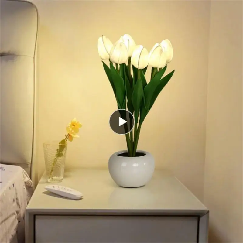 

Bedside Atmosphere Light Tulips Artificial Flowers Led Night Light Hotel Bedroom Simulation Tulip Bouquet Lamp Table Lamp 2023