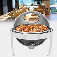 restaurant stainless steel round flip top visual buffet stove food warmer self service dinnerware waterproof insulation stove 6l