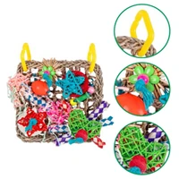 rattan parrots toys interactive play chewing toys with hanging hook bird climbing net for macaws finches african grey conure