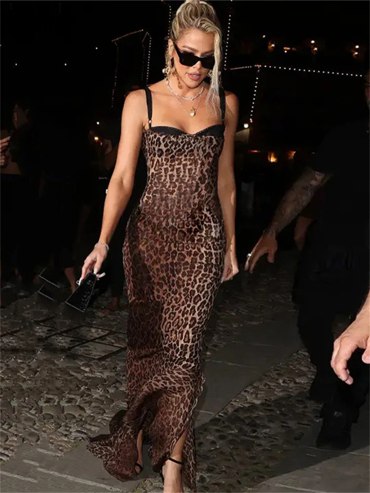 

Nsauye Leopard Print Strapless Bodycon Irregular Long Dress Women Outfits Summer Backless Party Beach Holiday Maxi Dresses 2022