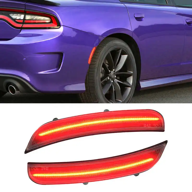

Front Rear Bumper Mudflap LED Side Marker Light Smoked Lens Red Amber Lighting Replacement for Dodge Charger 2015+ LED + ABS