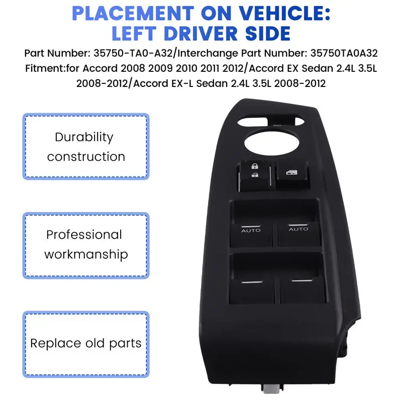 Кнопка управления стеклоподъемником AUTO 35750-TA0-A32 в сборе для Honda Accord 2.4L 3.5L 2008-2012 35750TA0A32 (art.: 3920dbf36be66) - 3920dbf36be66