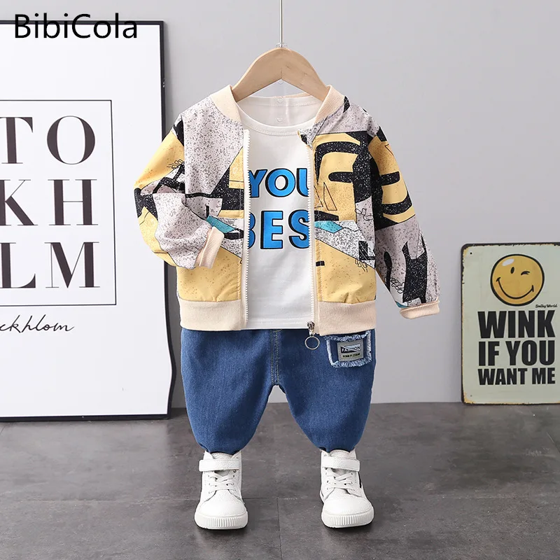 

Весенне-Осенняя детская повседневная одежда для маленьких мальчиков Модный комплект из 3 предметов с длинными рукавами и принтом, От 1 до 5 лет новый спортивный костюм для мальчиков