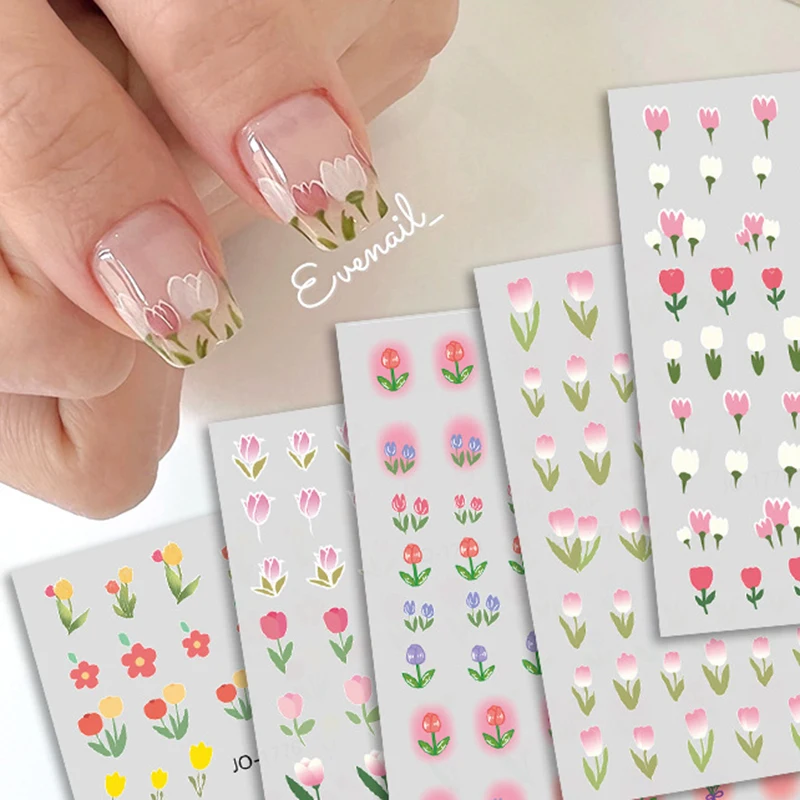 2023 NewTulip Stickers For Nails Summer Tulips Flower Leaf  3D Butterfly Nail Art Sliders 5D Moon Star Hearts Manicure Decor