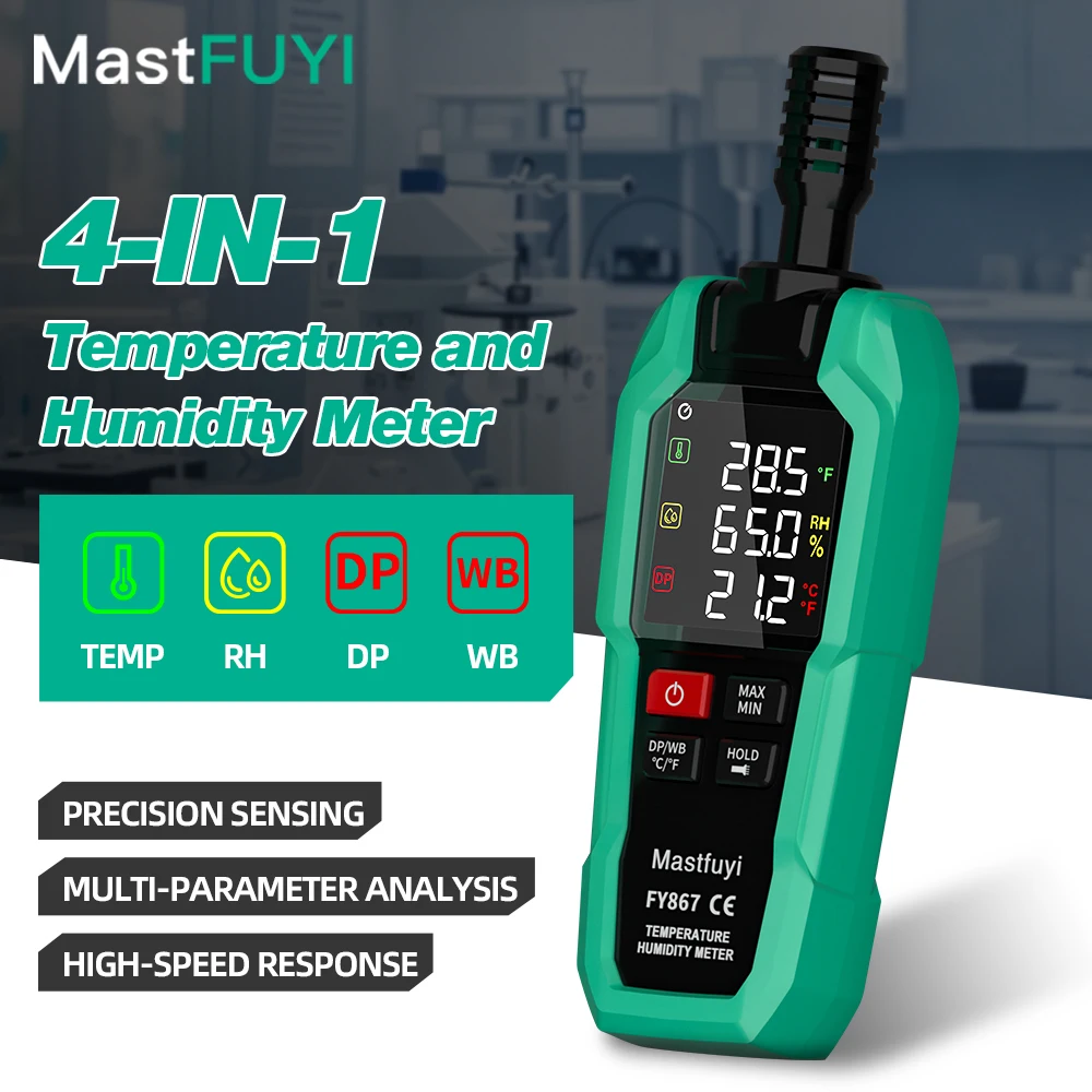 Фото Измеритель температуры и влажности MASTFUYI, цифровой психометр с усовершенствованным датчиком, удержанием данных, точкой росы и влажной лампочкой для домашнего использования №1