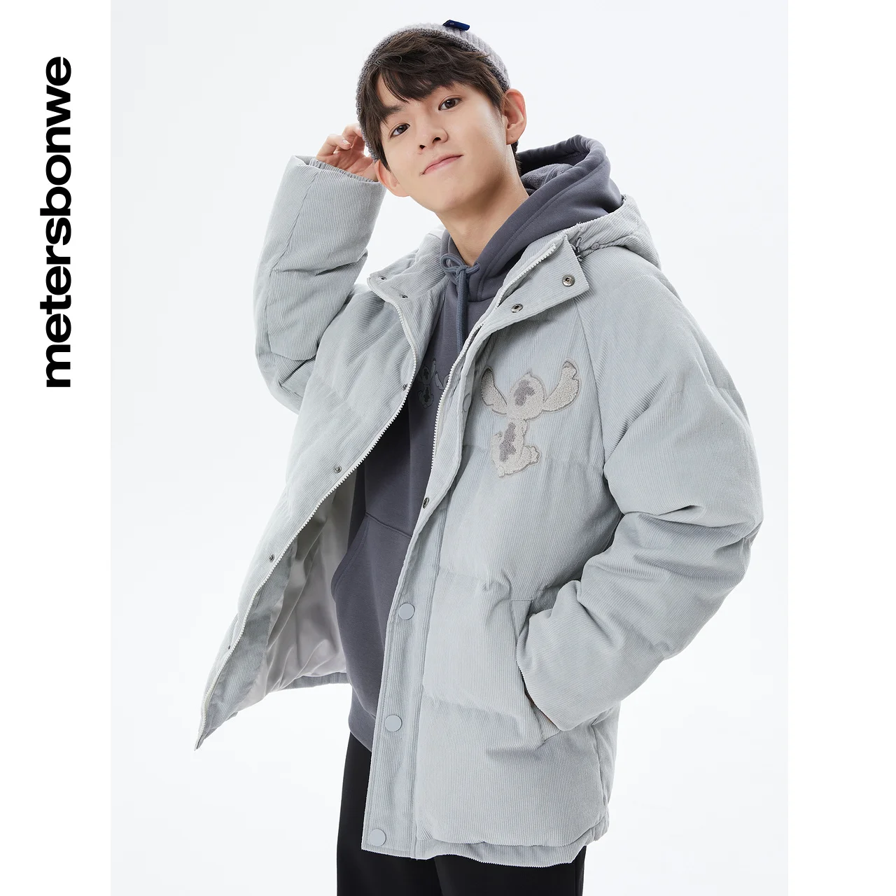 Metersbonwe Couple Corduroy Stand Collar Hoodie Down Jackets Men's 80% Duck Down Thick Warm Wear Loose Women Winter Down Coat
