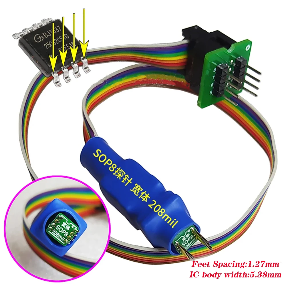 Фото SOIC8 Sop8 Чип-зонд, линия записи записи, чтение, наперсток, жесткий диск, ПЗУ, кондиционер, квадратный 8-контактный 1,27 тестовый зажим для USB-программатора №1