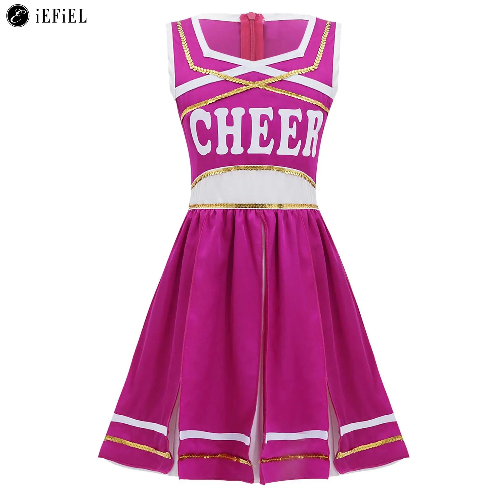 

Kids Girls Letter Print Cheerleader Costume Halloween Party Sport Games Cheerleading Uniforms Stage Performance Fancy Dress