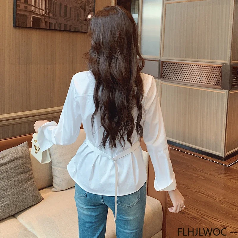 Блузка женская хлопковая на пуговицах модная Базовая рубашка в Корейском стиле с