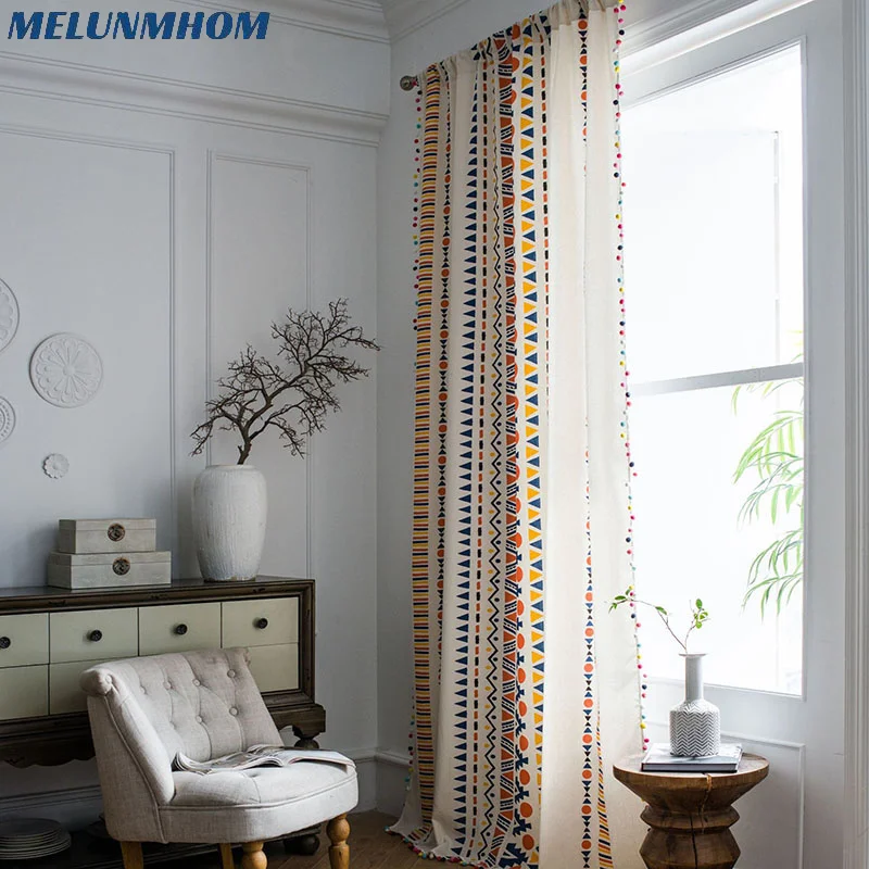 

Melunmhom американская Геометрическая цветная фотография с кисточками занавеска в деревенском стиле для окна кухни гостиной двери