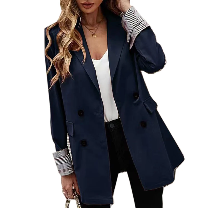 Fashion Blazers for Women Jackets 2023 New Spring Summer Office Ladies Long Coats Notched Double Breasted Outerwear Black Khaki