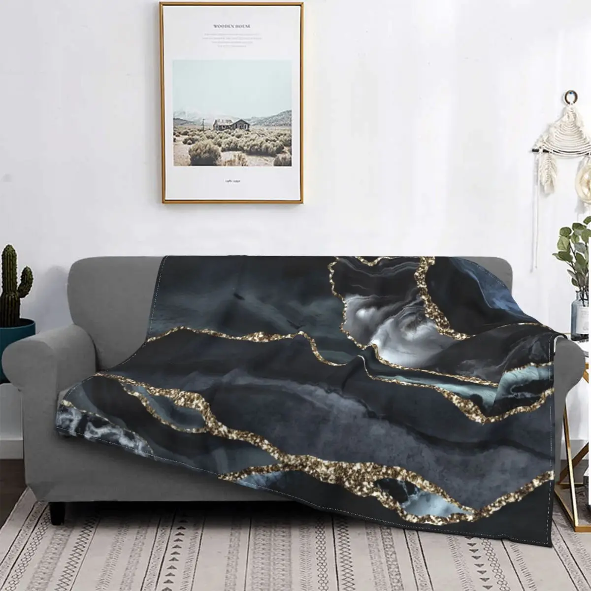 

Night Masculine Marble Landscapes Blanket Fleece Autumn/Winter Nordic Style Lightweight Throw Blanket For Bedding Outdoor Quilt