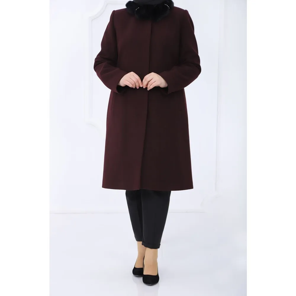 

Женское пальто большого размера с меховым воротником на пуговицах спереди Dorlie 3580