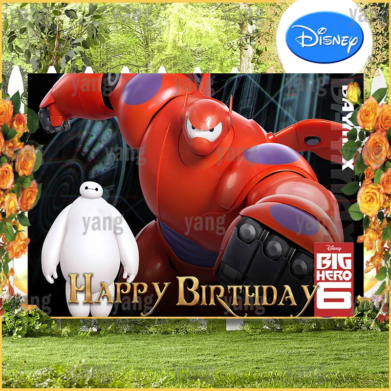 Cartoon Brave Big Red Hero Baymax Newborn Disney Black Birthday Party Backdrop Boys Baby Shower Decoration Cake Table Background