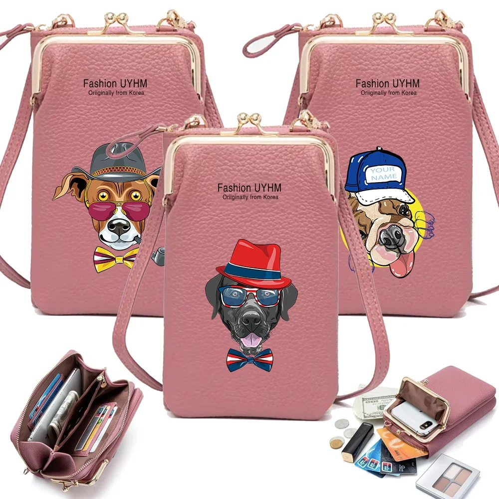 

Женская сумка для телефона, новые розовые сумки через плечо, кожаная сумка-мессенджер на плечо с милым принтом собаки, клатч, дамские сумочки