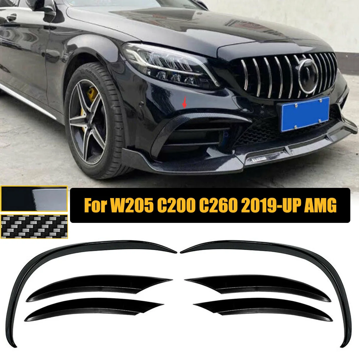 

For Mercedes Benz W205 C Class C200 C260 2019 - 2021 Front Bumper Splitter Fog Light Strip Trim Grille Cover Car Accessories