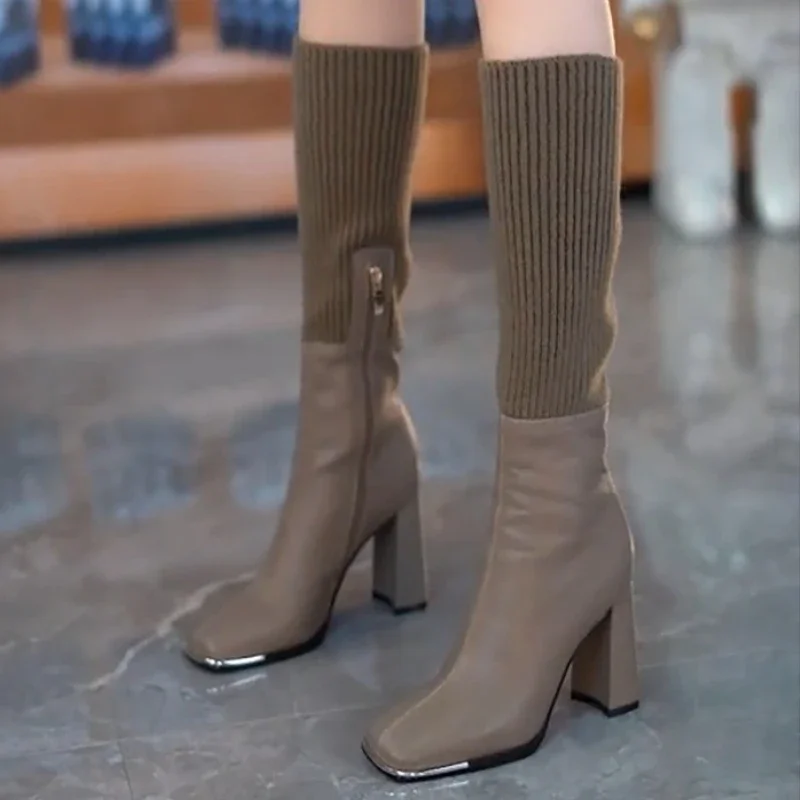 Новинка 2024 осенне-зимние вязаные высокие сапоги женские до колена женская модная