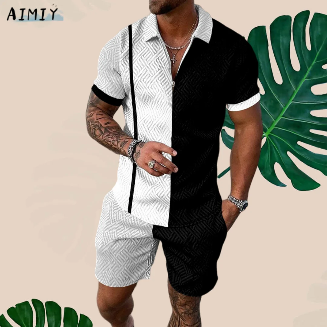 Men's Tracksuit Casual Summer Short Sleeve Polo Shirt and shorts Suit two-Piece Set Male Clothing Streetwear Clothes for Men