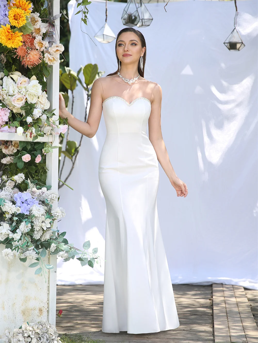 Элегантное Белое Атласное Вечернее платье-русалка летнее милое платье с бисером