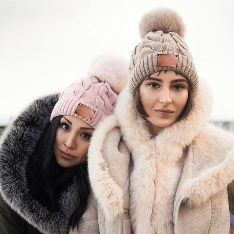 

Personalized Beanie Name Winter Hats for Women Natural Fur Pompom Hat Warm Wool Beanies for Female Fashion Lady Hats