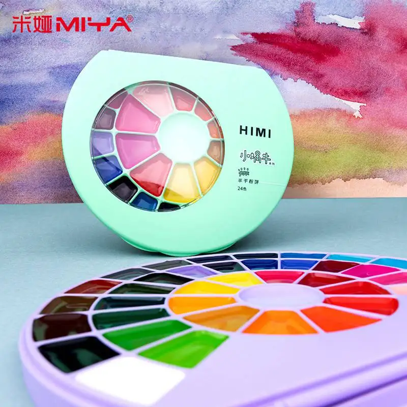 Conjunto de Aquarela Pigmento para Crianças Himi Sólida Cores Miya Portátil pó Gouache Pintura Estudante Arte Suprimentos 24 – 38