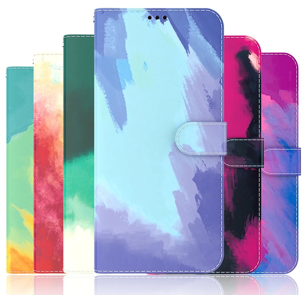 

For Samsung M32 M52 5G Watercolor Flip Leather Wallet Case for Samsung Galaxy M12 Luxury Case for Galaxy M22 M 21 31 s M32 Etui