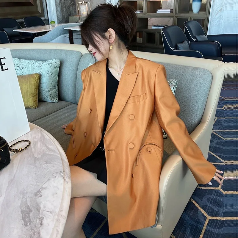 Весенне-осенний винтажный желтый костюм куртка Женский Повседневный офисный