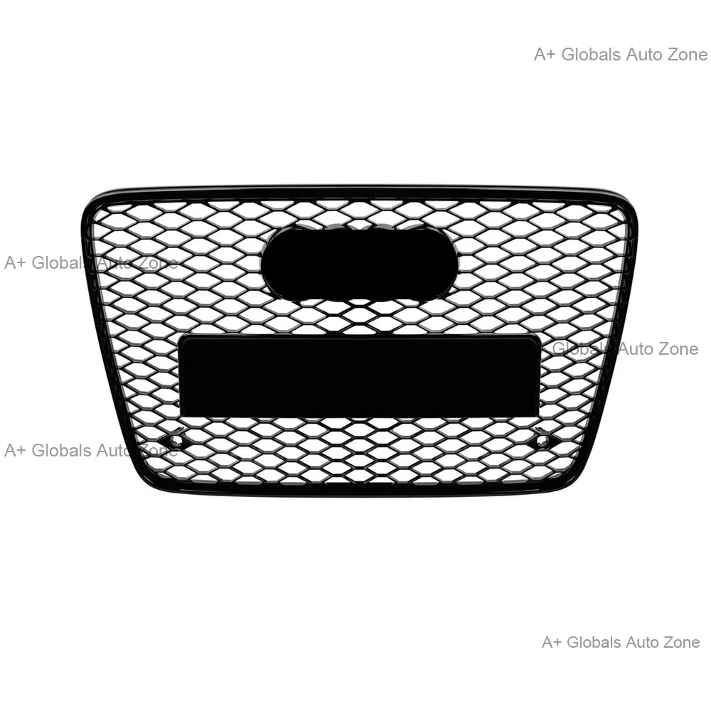 Фото Решетка радиатора RSQ Style Honeycomb Mesh, глянцевая черная, для Audi Q7 4L 2005-2015, замена передней решетки бампера, черные гоночные решетки. №2