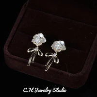 retro camellia bow earrings womens luxury 18k gold plated drop earrings for women fashion jewelry