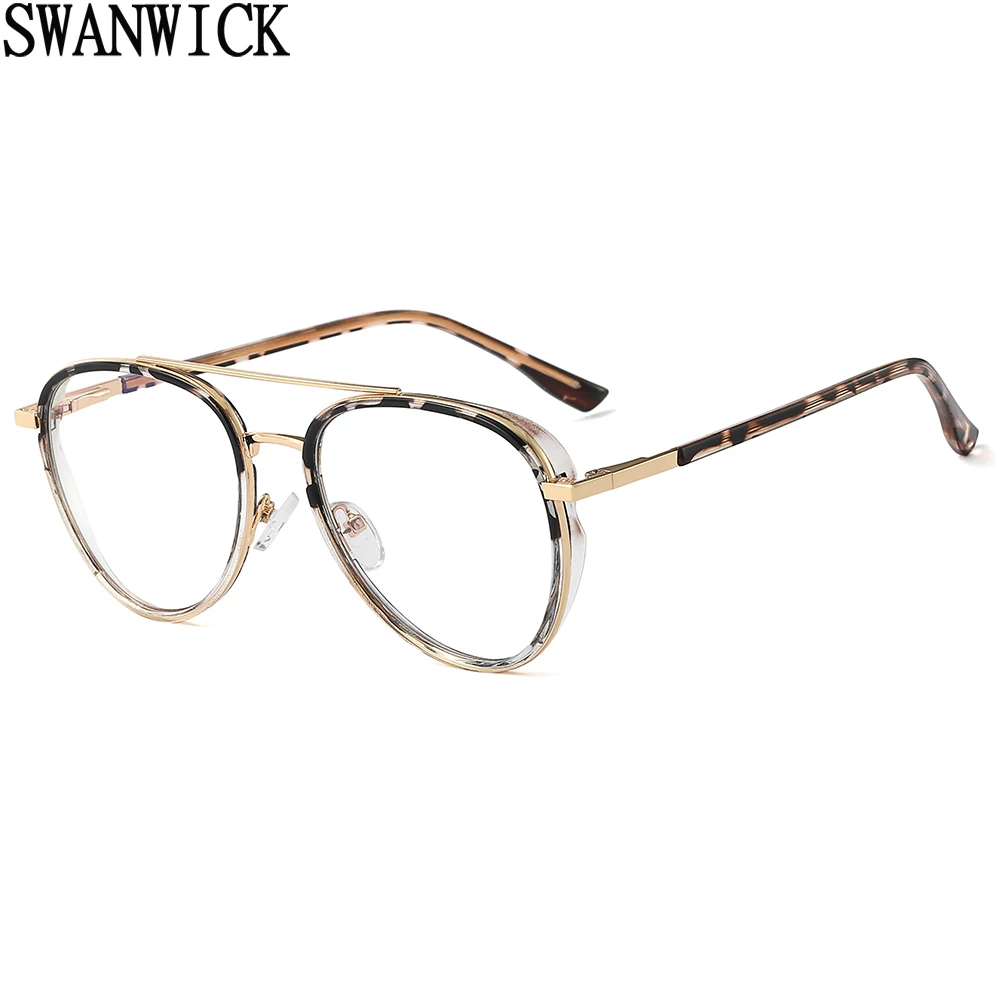 

Очки Swanwick в металлической оправе tr90 для мужчин и женщин, модные квадратные аксессуары для очков с прозрачными голубыми линзами, черные