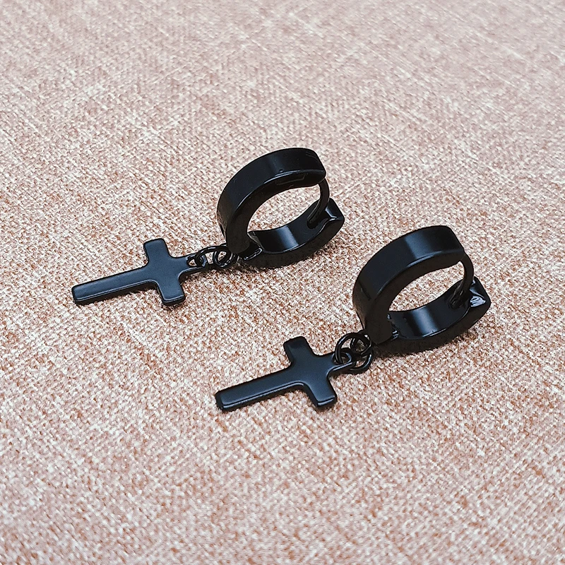 

1 Pair Black Stainless Steel Earrings Women Men Fashion Hiphop Rock Cross Dangle Earrings Stainless Piercing Drop Earrings