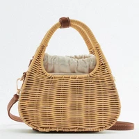 brand rattan handbags for women straw triangle shoulder crossbody bag hollow tote ladies fashion summer beach bags purses ins