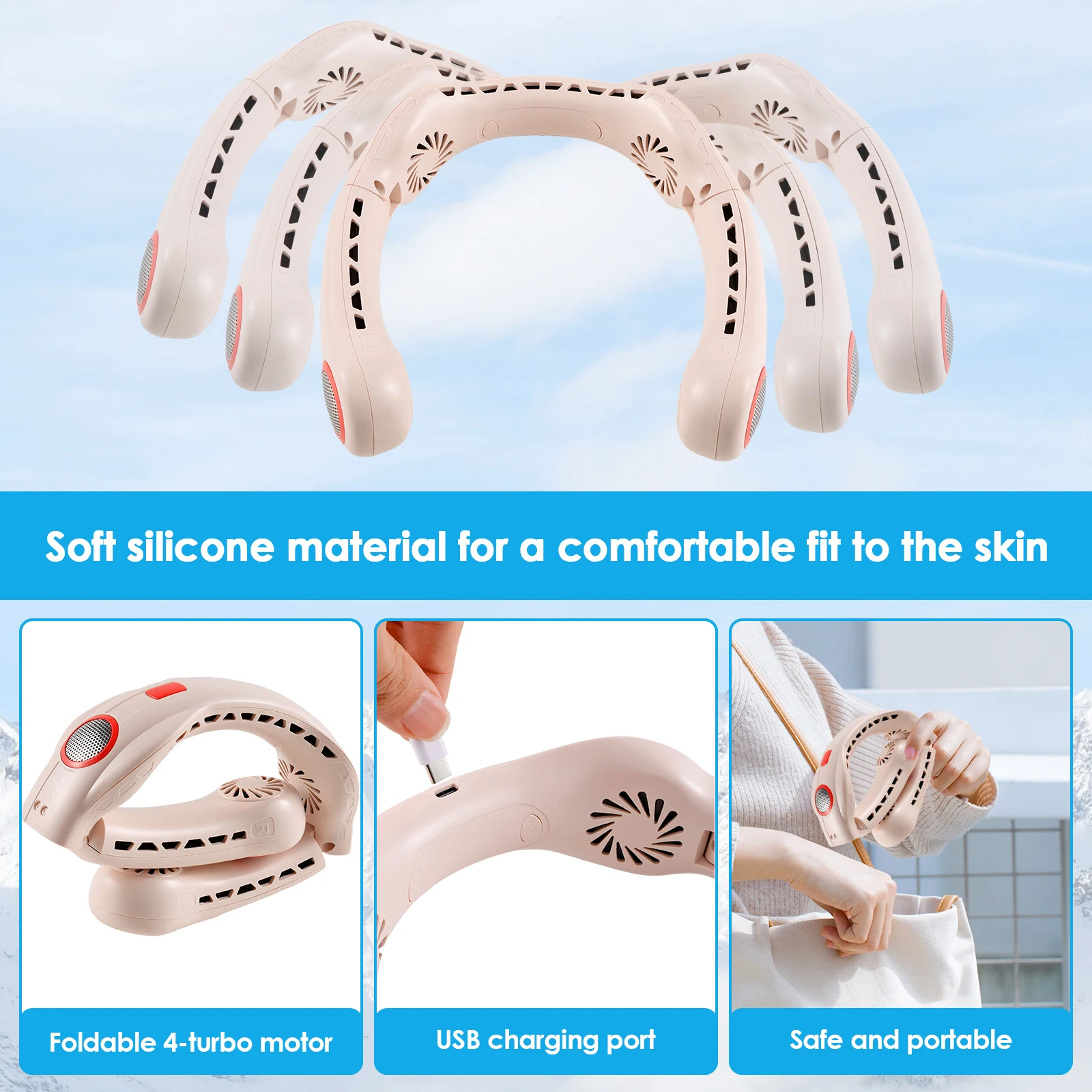 Складной Подвесной шейный вентилятор портативный мини 5000 мАч USB Перезаряжаемый