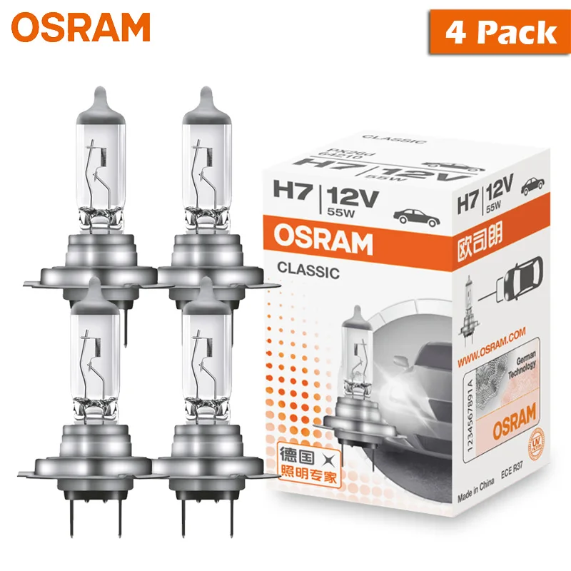 

OSRAM H7 CLASSIC, 4 Шт., 12В 55Вт, Галогенные Лампы Для Фар Автомобиля, PX26d, 3200K, Белый Свет, Оригинальные Autostandard