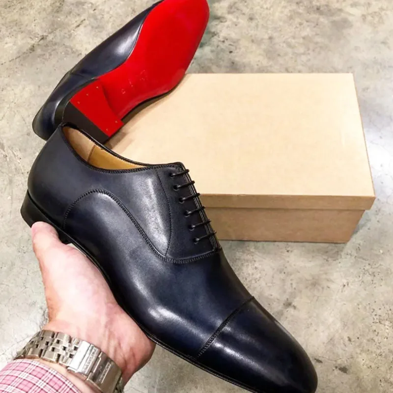 

Мужские туфли-оксфорды на шнуровке, черные или коричневые свадебные туфли с квадратным носком и красной подошвой, 2023