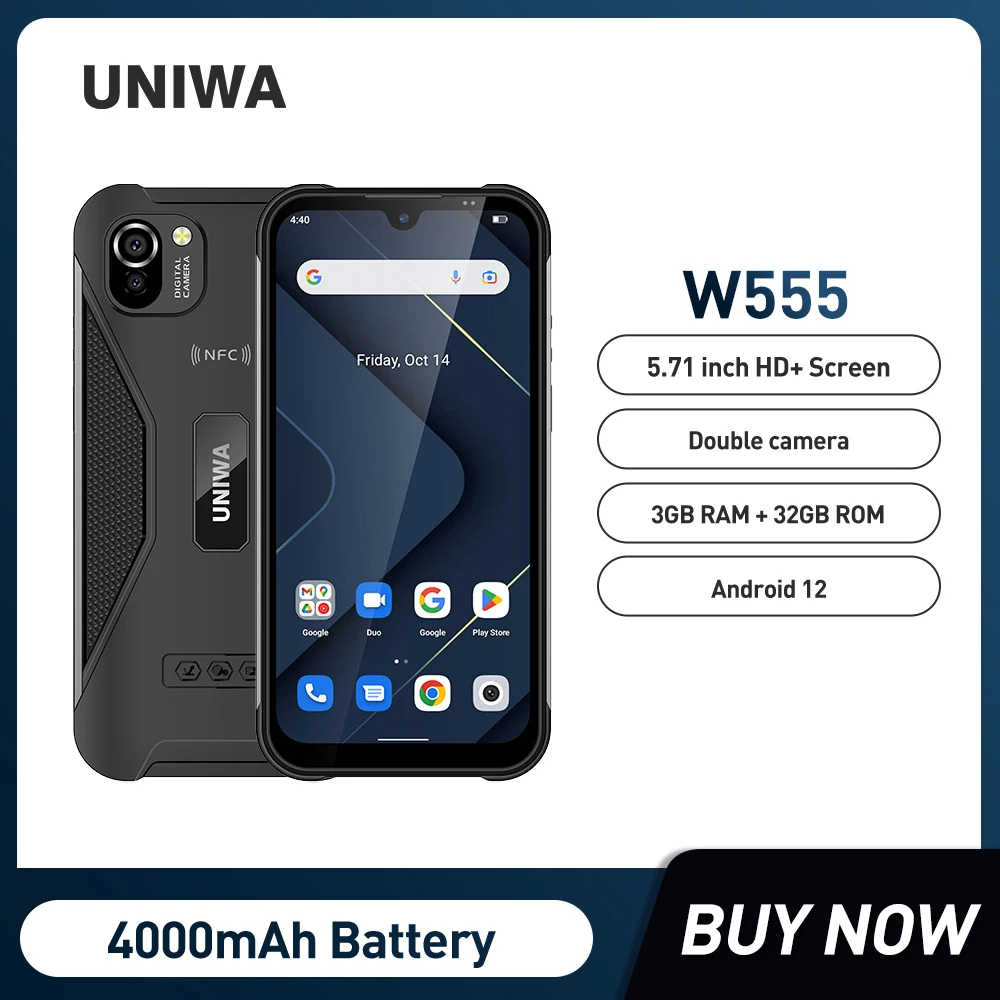 UNIWA W555 4G мобильный телефон 3G RAM 32G ROM Android 12 5,71 дюймов смартфон 4000mA NFC MT6761 четырехъядерный мобильный телефон
