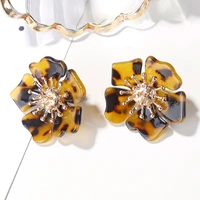 fashion leopard print acrylic flower earrings for women korean exaggerated personal statement resin alloy stud earrings jewelry