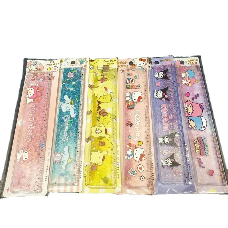 

Kawaii Sanrio Hellokittyed Quicksand Ruler Children Cute Cartoon Girl Student Stationery Exam Drawing Tools School Supplies