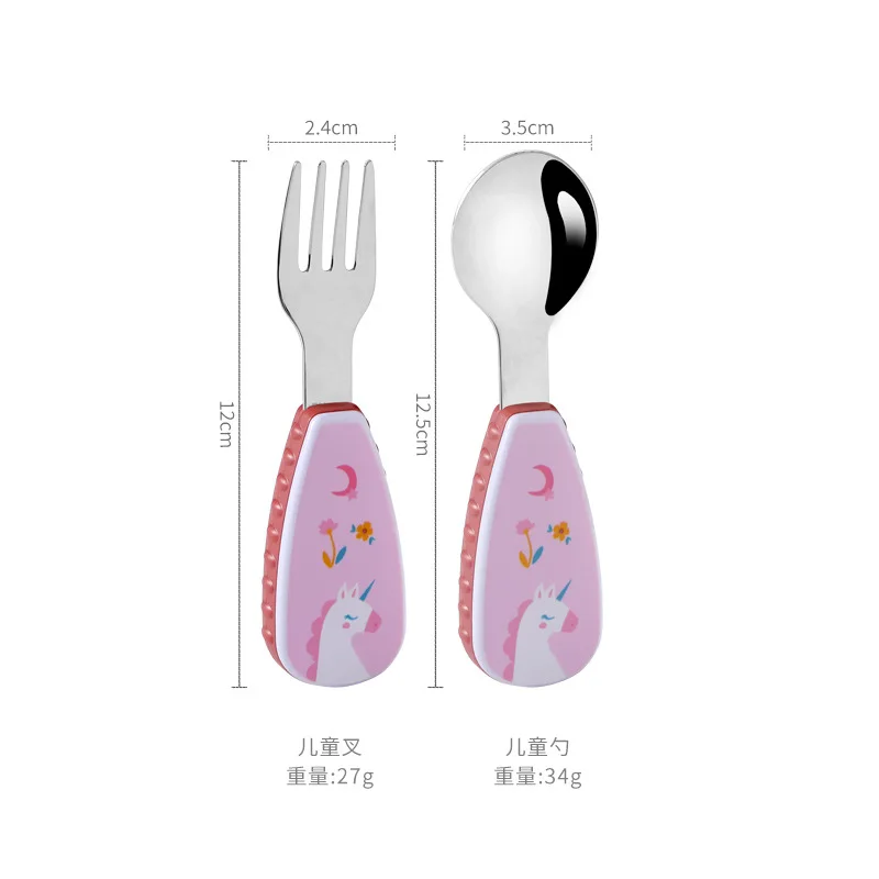 

2Pcs Food Training Spoon Children Utensil Stainless Steel Toddler Dinnerware Cutlery Infant Food Feeding Spoon Fork Baby Gadgets