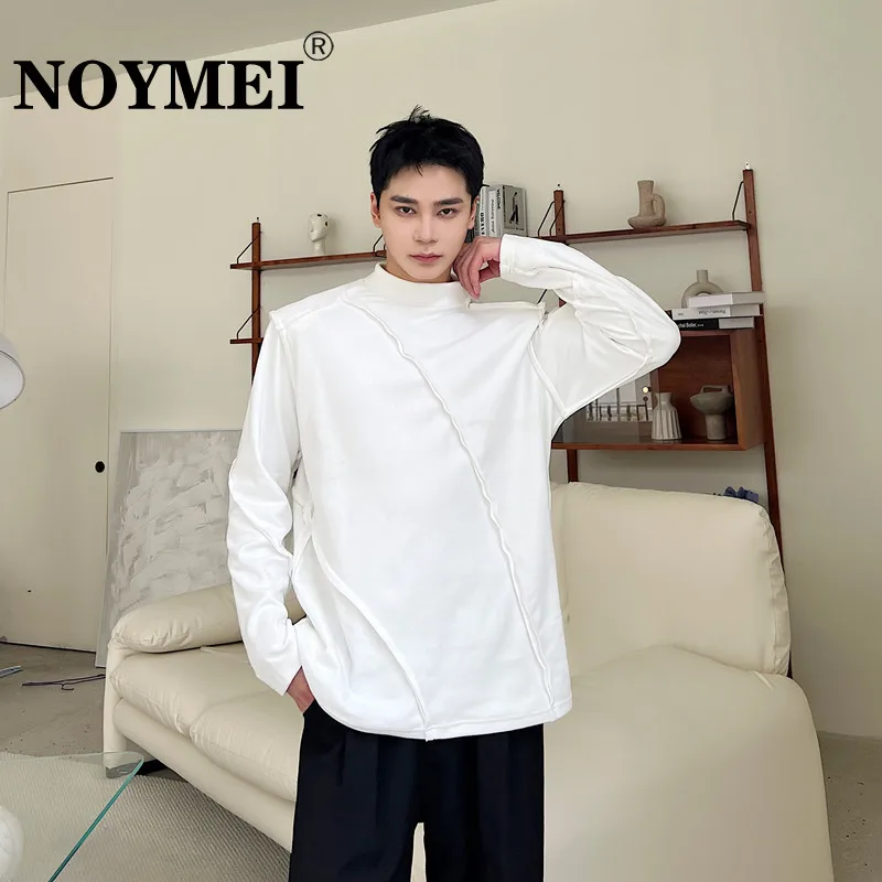 

NOYMEI Darkwear Casual Standing Neck Long Sleeve Top Loose All-match Shoulder Pad Bottom T-Shirts Solid Color Male Top WA2647
