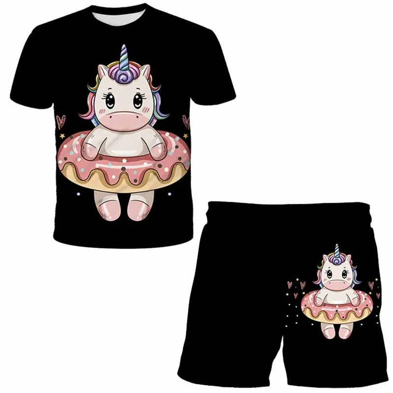

Childrens Unicorn Sets 4-14 Years Summer Girl Boy Unicorno 3D Print Suits Kids Baby Tops Clothing Lively Cute Tees Clothes 2022