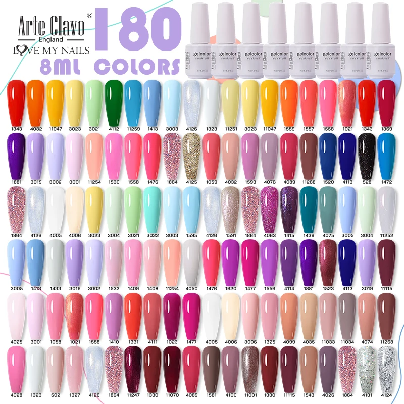 Arte Clavo 8ml Red Pink Color Nail Polish Gel Lak Soak Off Glitter DIY Nails Makeup UV Hybrid Gel Lacquer Top Base Gel Varnishes