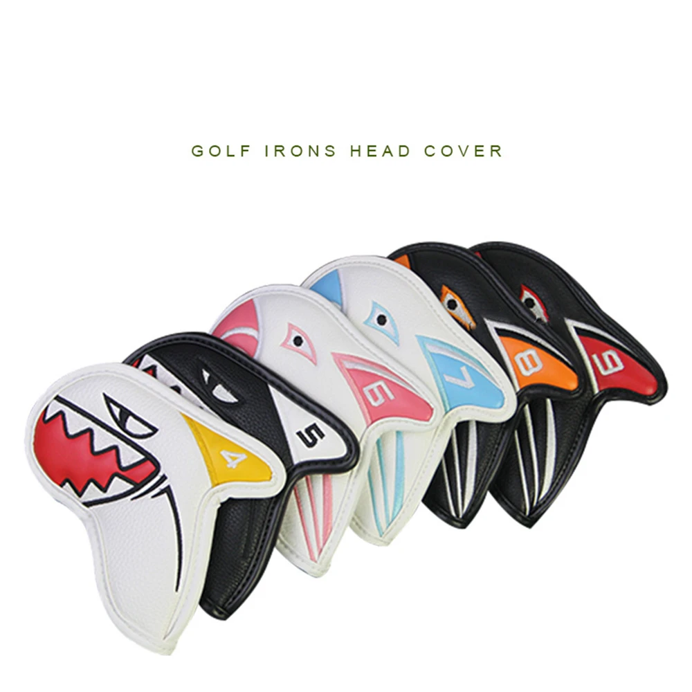 9/11 Pcs Golf Club Cover Shark Eagle Embroidered Golf Iron Head Protection Cover 456789 X LW PW AW SW 17.5*12*17/21cm THANKSLEE