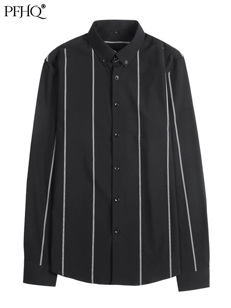 

PFHQ M-5xl Business Stripe Fashion Shirt Men's Long Sleeve High Quality Luxury Elegant Slim Fit Formal Social Clothing 21Q1089