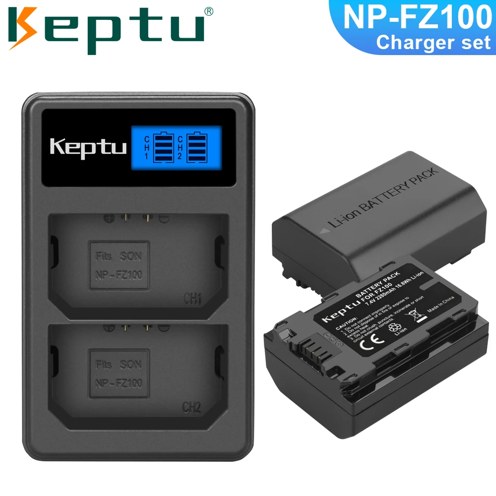 

KEPTU 2280mAh NPFZ100 npfz100 NP-FZ100 Battery + LCD Dual USB Charger for Sony Alpha A7III A7R III A9 Alpha 9 A7R3 A6600 Camera